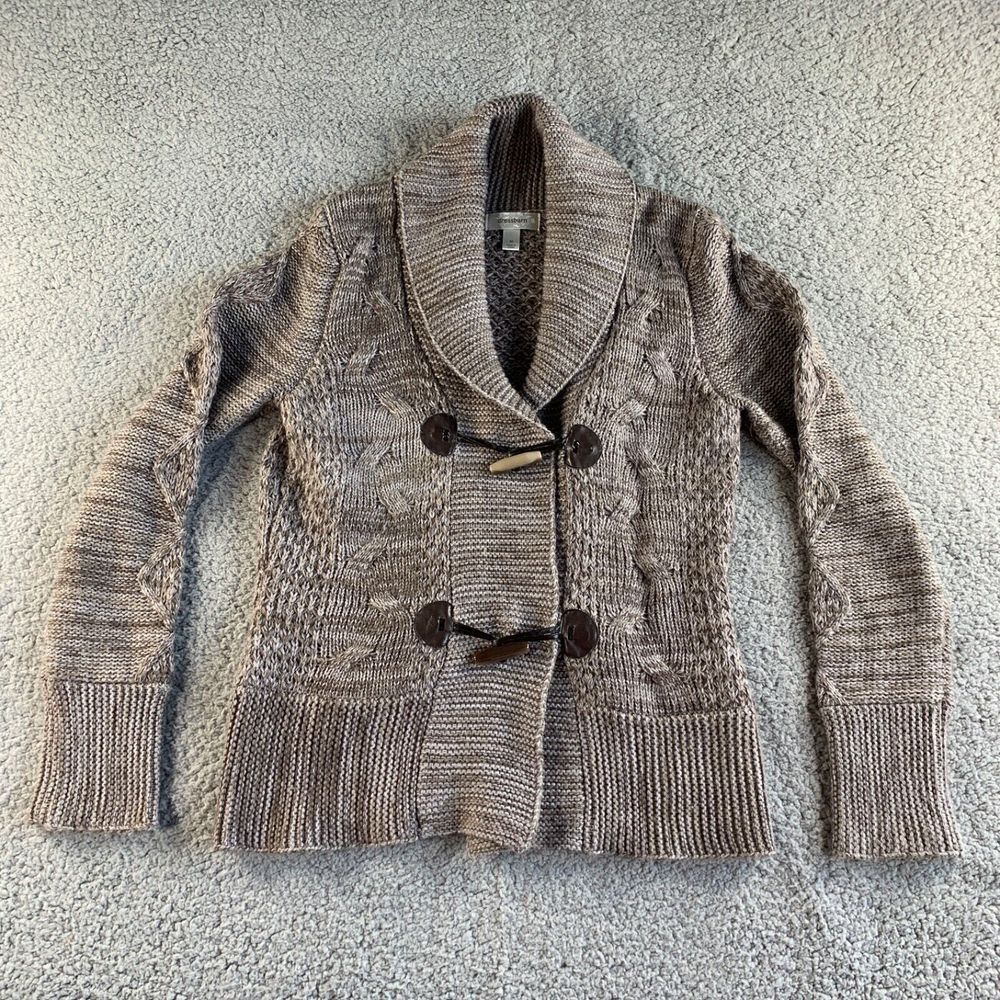 Dressbarn Cardigan Sweater Womens Medium Wool Blend Cable Knit Shawl Collar Boho